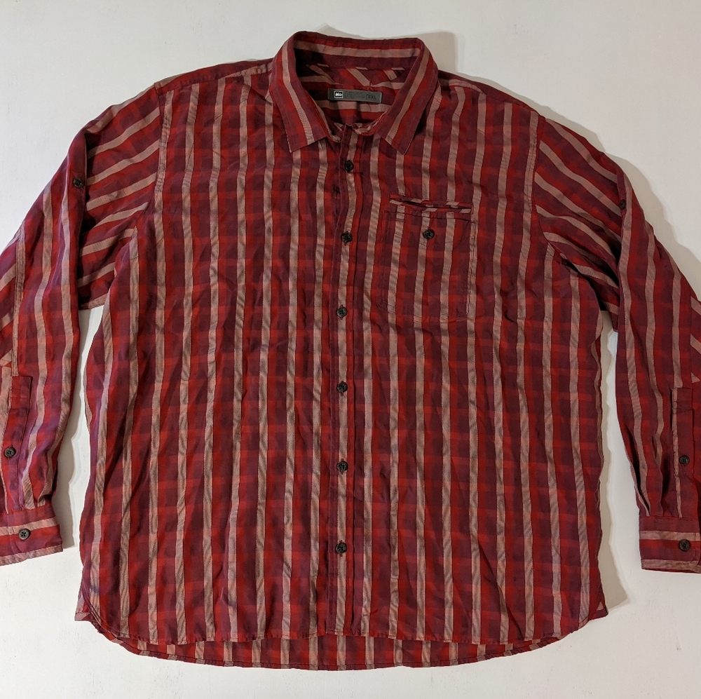REI Men's Long Sleeve Button Up Shirt Red Size XXL Polyester Blend